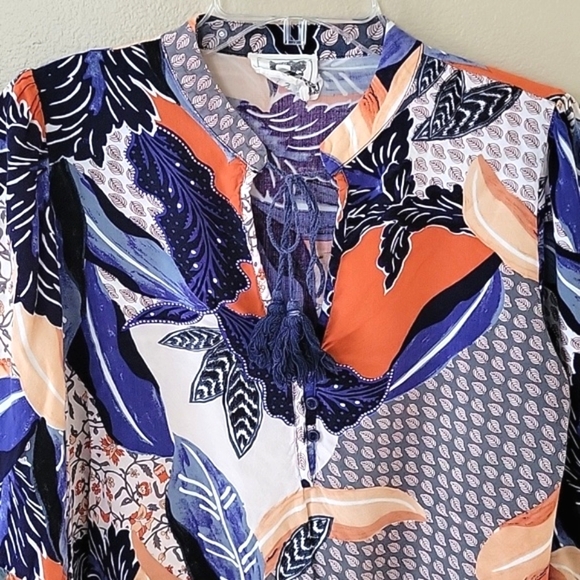 Jaase Colorful Boho Print Bell Sleeve Blouse - Size Small - Picture 2 of 8